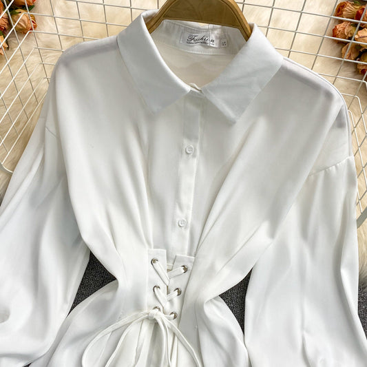 Women's waist closing temperament thin Lapel dress  2863