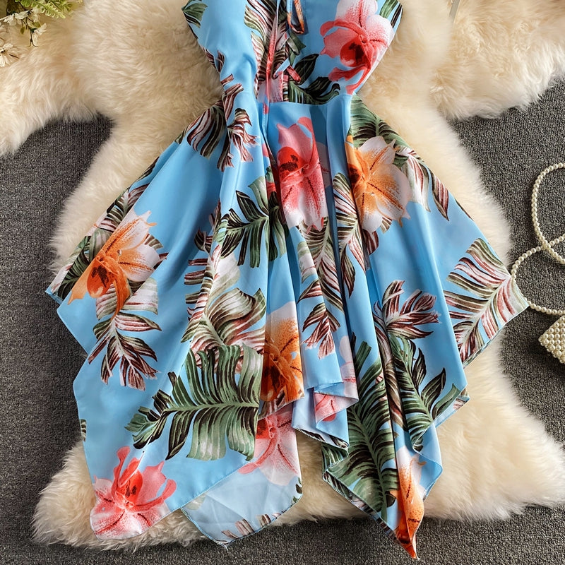 Slim waist print A-line dress for women  3192