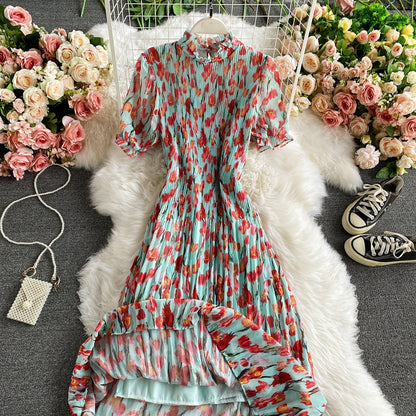 Floral Chiffon Pleated Dress  2881