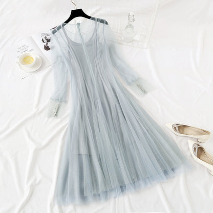 French minority retro doll skirt Sequin mesh dress  2470