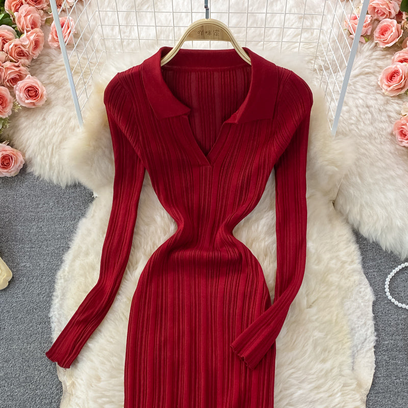 Sexy slim waist long sleeve split Hip Wrap long skirt  3373
