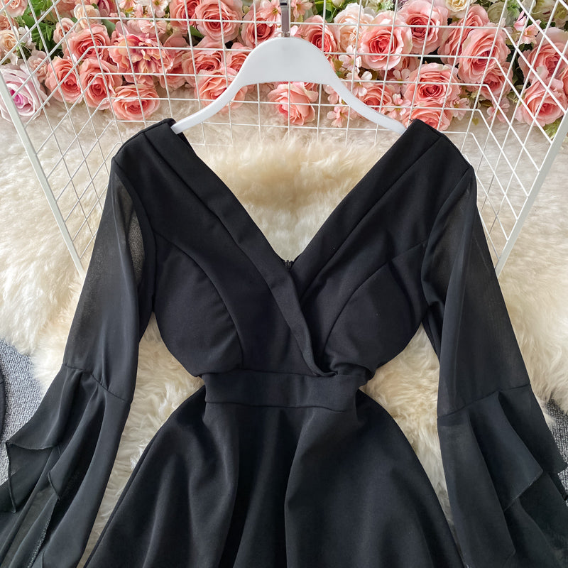 Sexy low cut deep V-neck dress with slim waist  3305