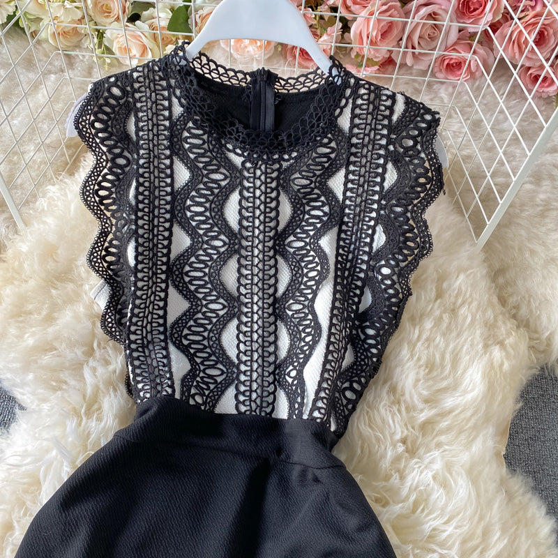 Lace Panel contrast slim wrap hip dress  2892