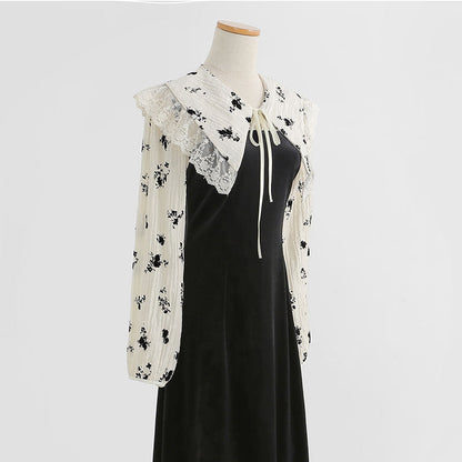 New style temperament small black dress early autumn fashion golden velvet dress  2237