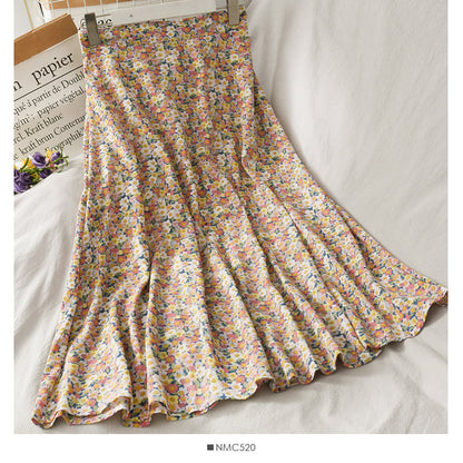Sweet wind printed high waist slim A-line large swing skirt  2653