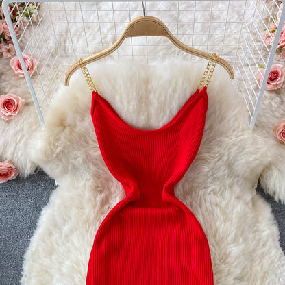 Ice silk knitted suspender dress  2996