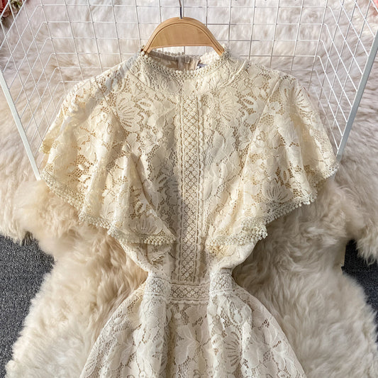 French slim temperament slim stand collar lace dress  3340