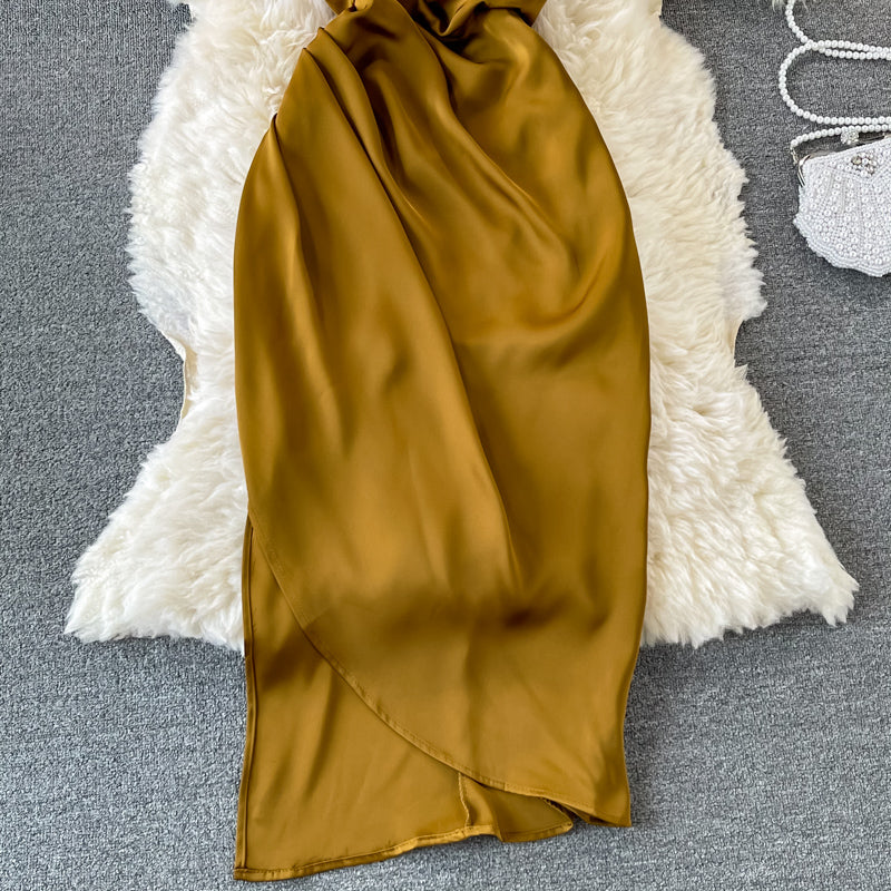Slim and slim temperament light mature wind split Hip Wrap Skirt  2979