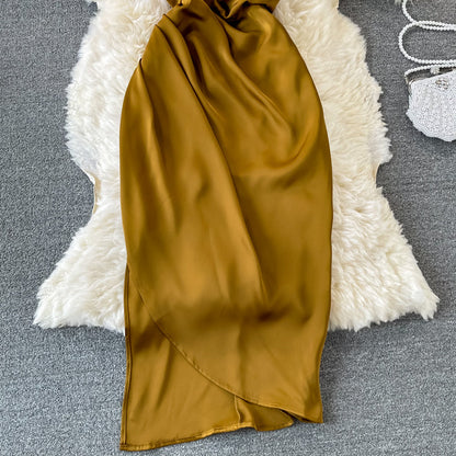 Slim and slim temperament light mature wind split Hip Wrap Skirt  2979