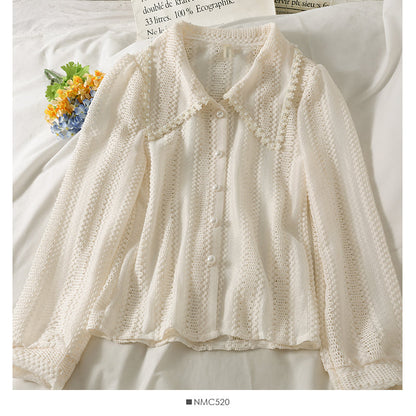 Micro transparent single breasted cardigan long sleeve top women's new style  2106