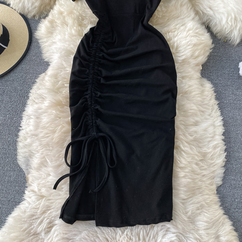 Versatile pleated waist for thin temperament, Hip Wrap short skirt  3156