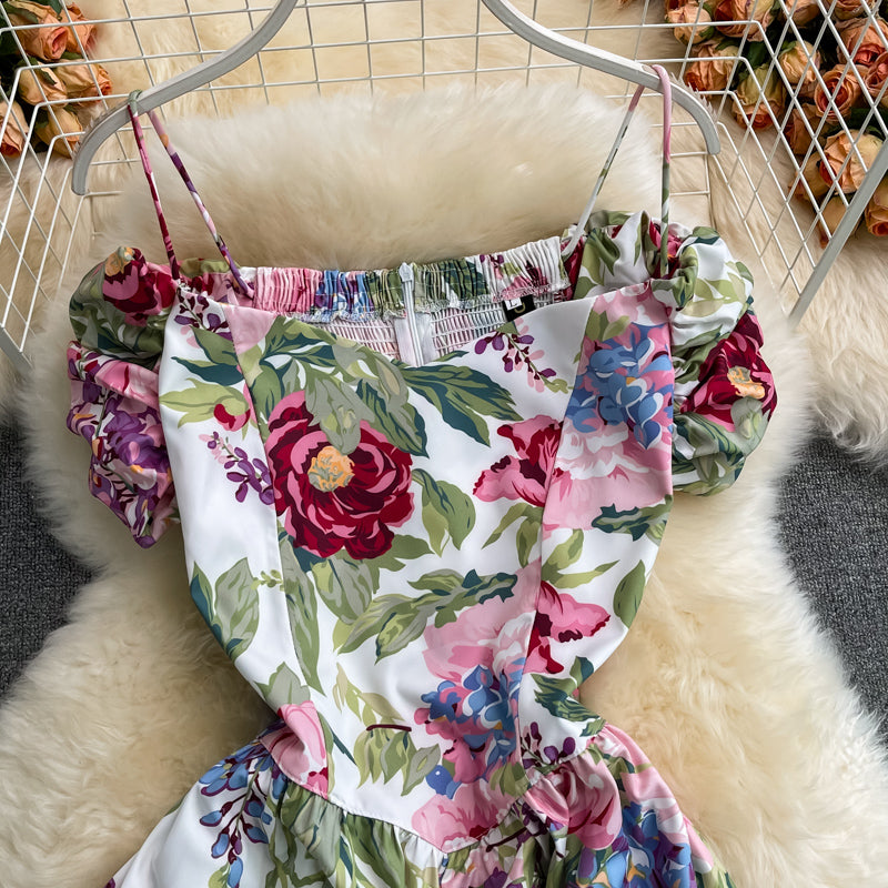 Slim, retro suspender skirt, open back, large swing skirt  3339