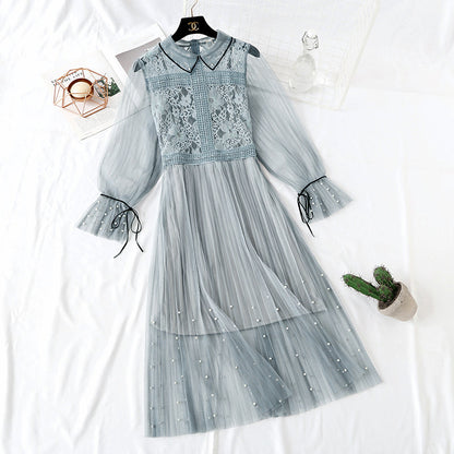 New super horn sleeve nail bead sling pleated long skirt two-piece set  2459