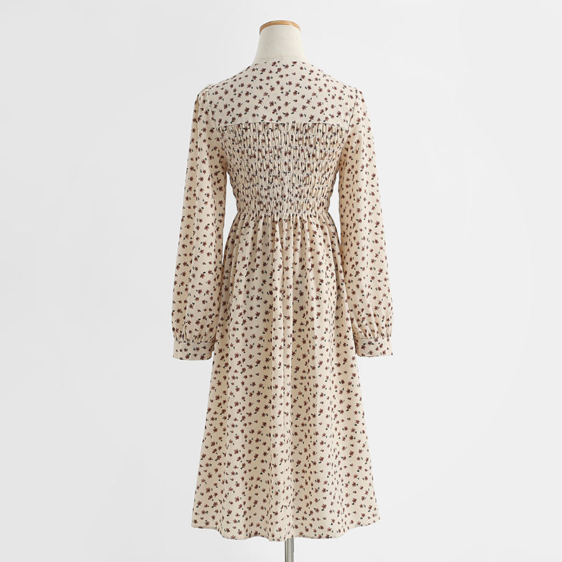 New dress long sleeve age reducing temperament floral skirt  2266