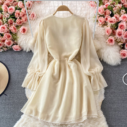 Long Sleeve Ruffle V-neck dress  3079