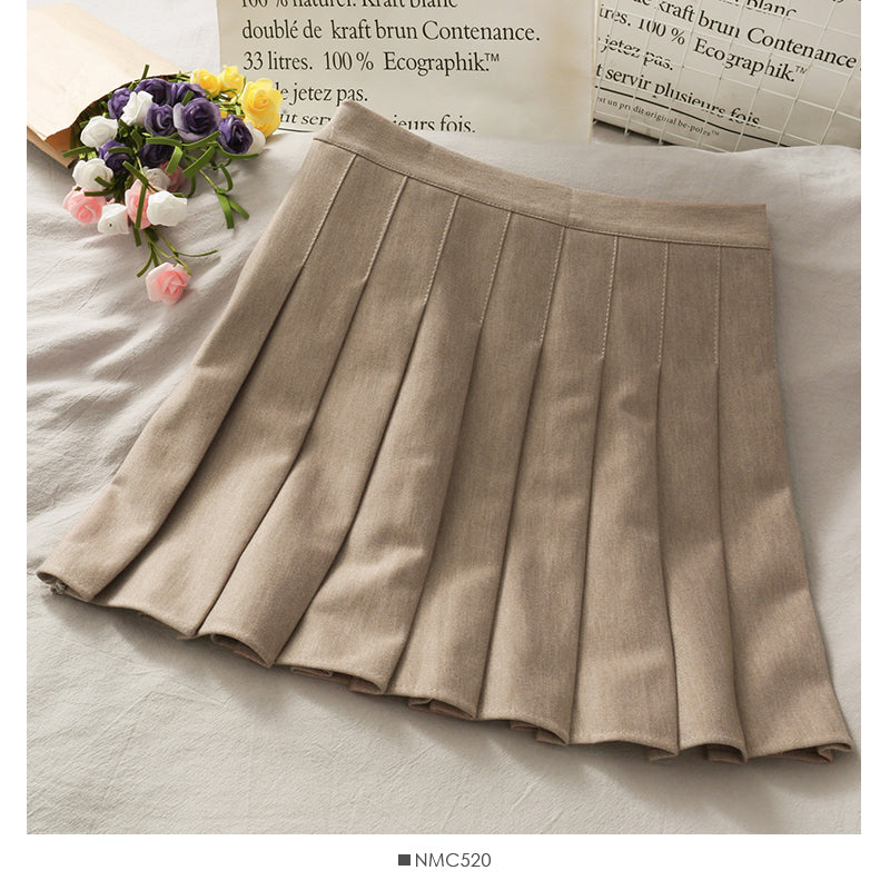Hong Kong style retro high waist slim casual pleated skirt women  2479