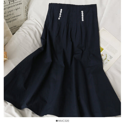 New pleated high waist thin medium length solid skirt  2639