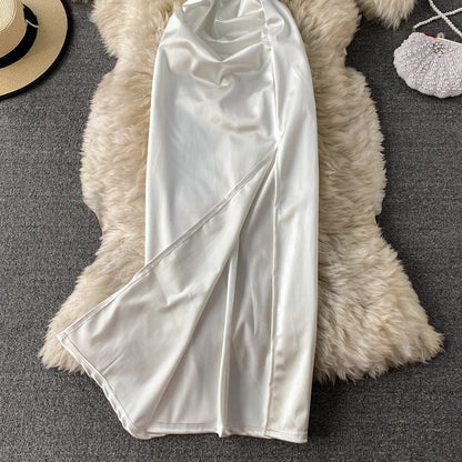 Split skirt Strapless suspender dress  2815