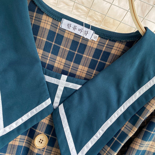 Gentle wind baby collar Plaid Dress  3367
