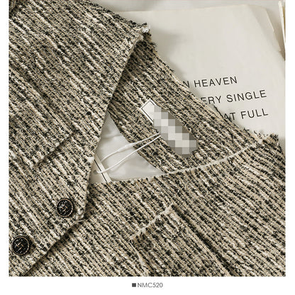 Hong Kong Vintage tweed stripe short Slim small coat  2100