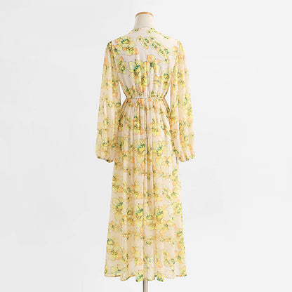Vintage V-Neck long sleeve fairy Sen long skirt  2188