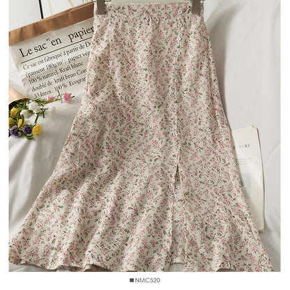 Retro High Waist slim breasted floral medium length skirt  2575