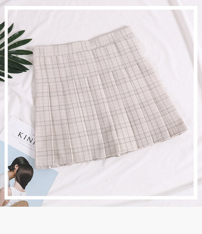 Plaid pleated high waist Korean skirt  2632