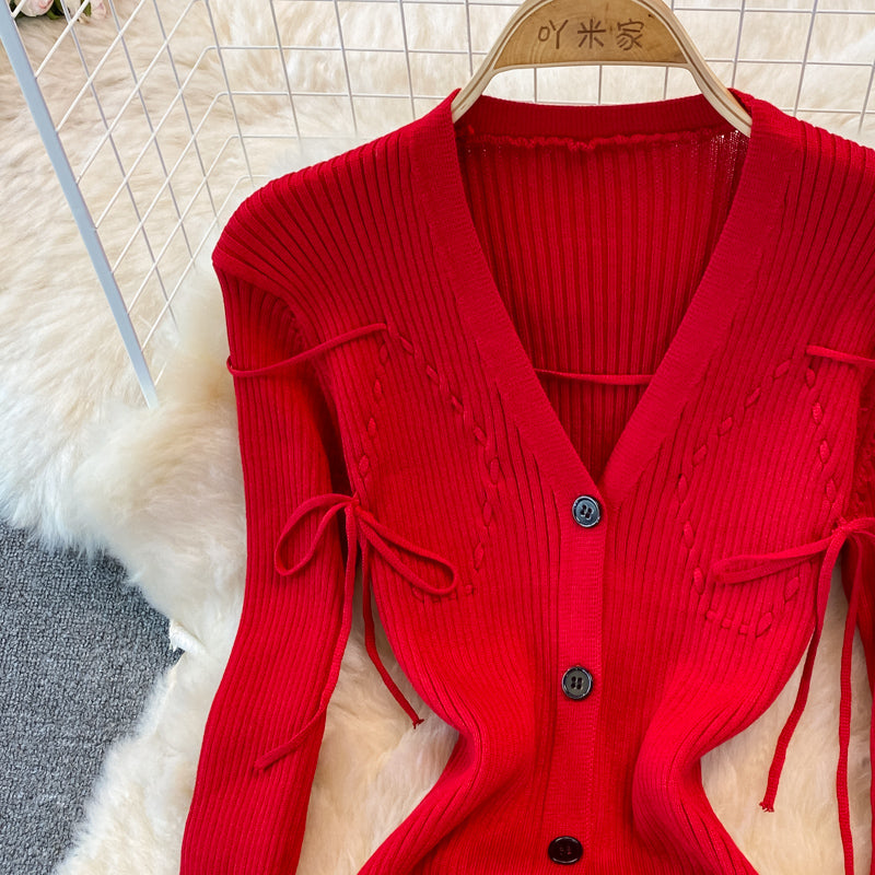 Fashion celebrity V-neck knitted dress  3380