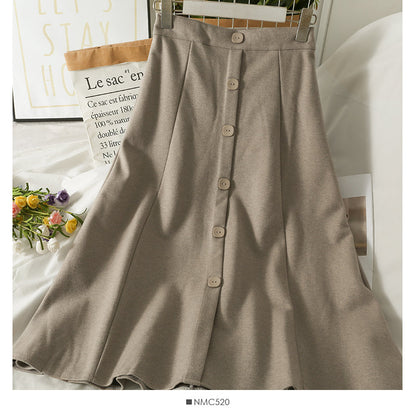 Korean Retro High Waist middle and long breasted skirt for women  2528