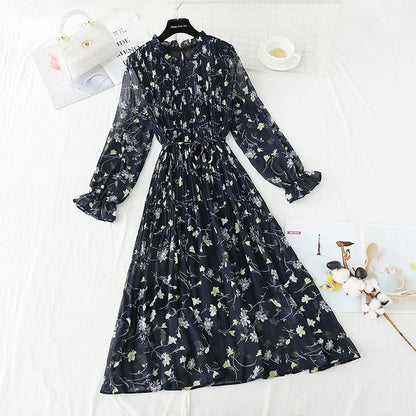 Long sleeved Pleated Chiffon Skirt loose and thin, retro knee length skirt  2346