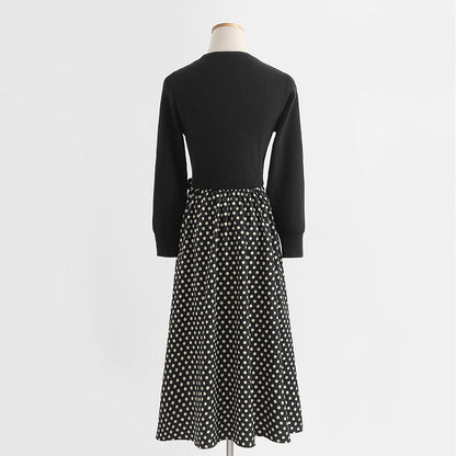 Stitched knitted dress Hepburn style small black skirt shows thin temperament bottomed skirt  2437