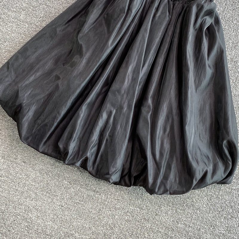 Bow tie slim fit elastic waist puffy short skirt  3062