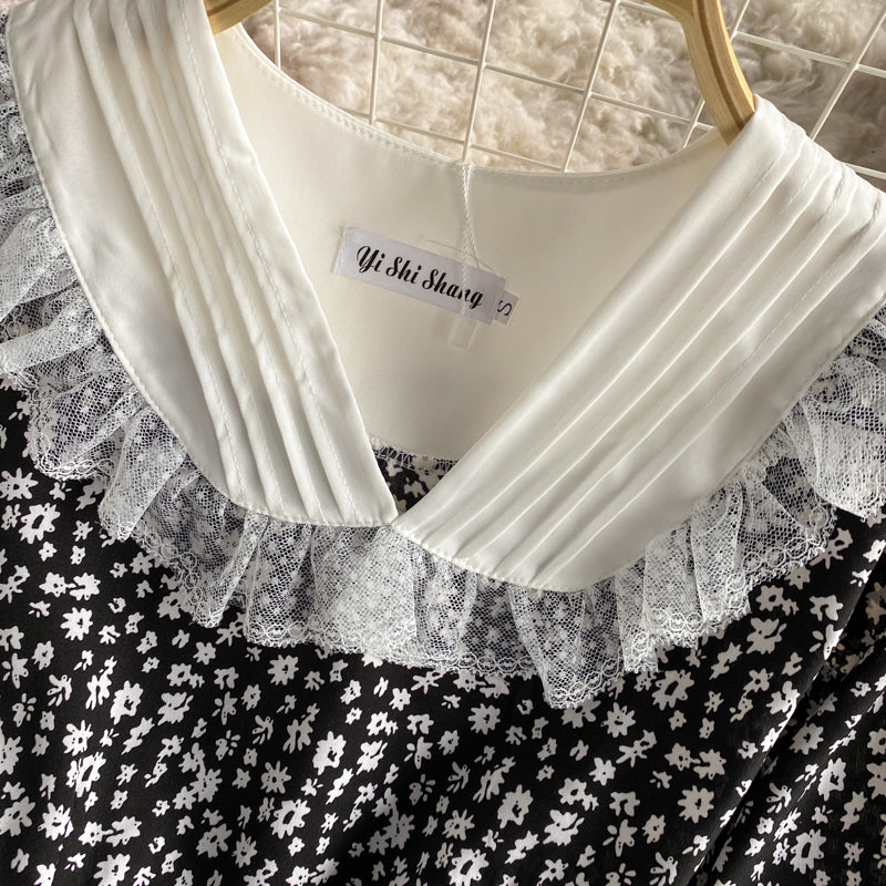 Slim temperament long sleeve floral dress female  2961