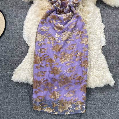 Gentle wind fairy pile neck sling wrap hip dress  3329