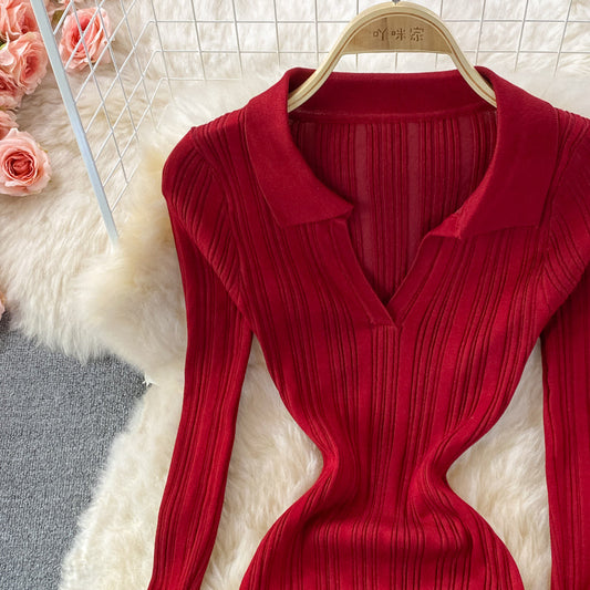 Sexy slim waist long sleeve split Hip Wrap long skirt  3373