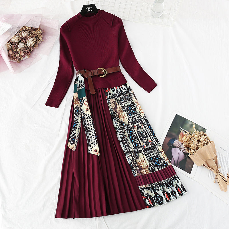 Knitted dress new women's autumn and winter French Retro  2134