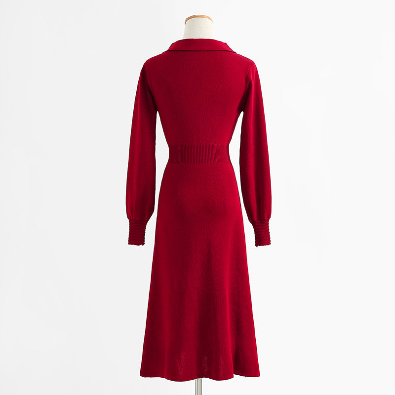 New hollow out red dress, age reducing and thin knitted bottomed skirt  2227