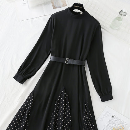 Versatile patchwork irregular loose slim French dress  2314