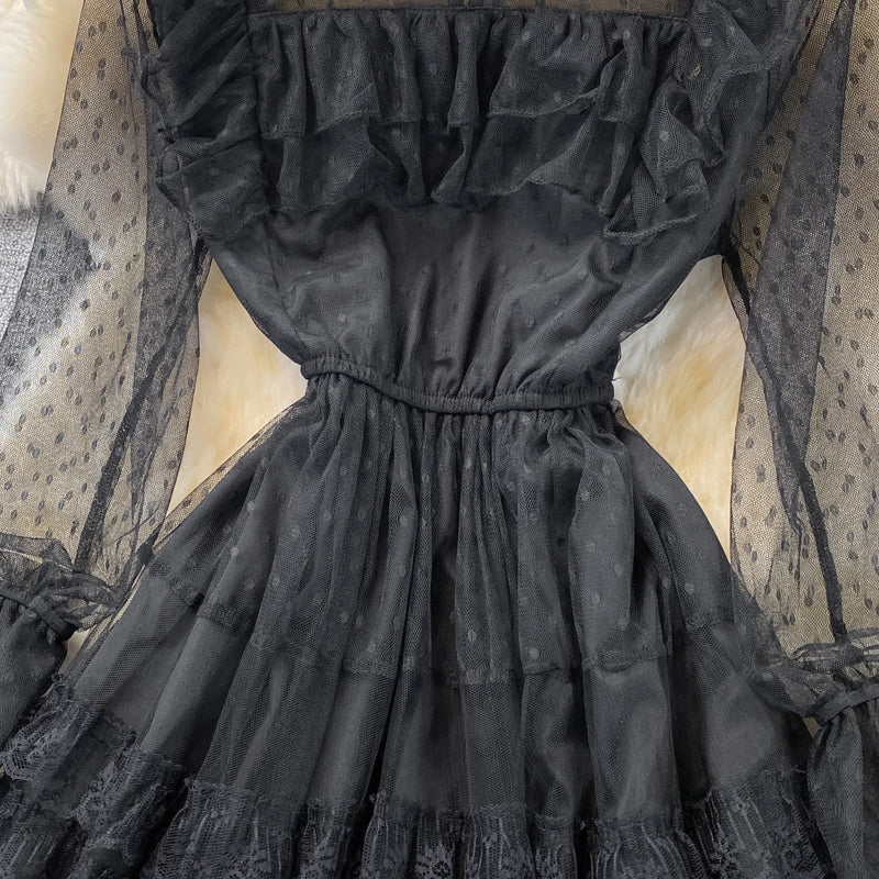 Light extravagant cake skirt stand collar flare sleeve mesh awning skirt  3020