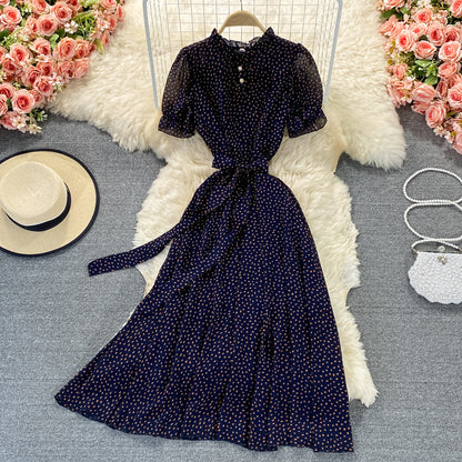 Stand collar chiffon dress is slim and slim  3055