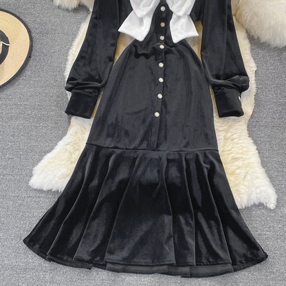 Temperament velvet fishtail buttock dress  3270