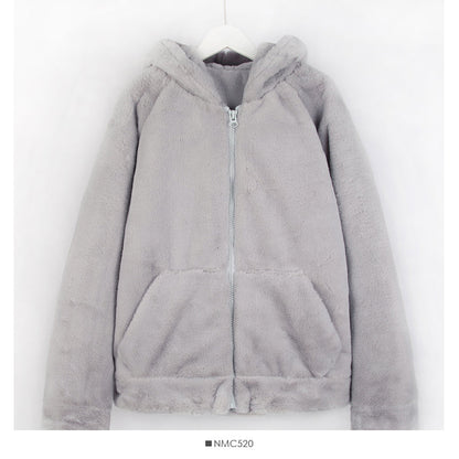 Korean loose and thin large pocket hooded Plush warm coat for women  2120