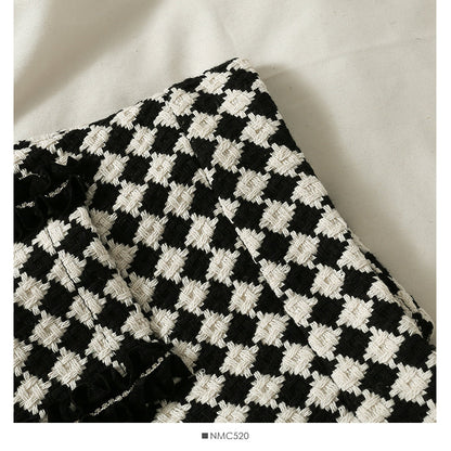 Korean retro color blocking Plaid high waist slim and versatile A-line skirt  2629