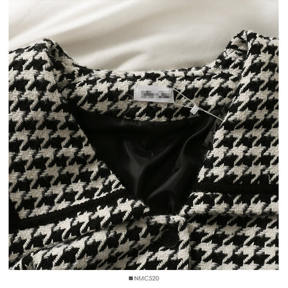 Loose and thin thousand bird check cardigan thickened coat in autumn and winter  2091