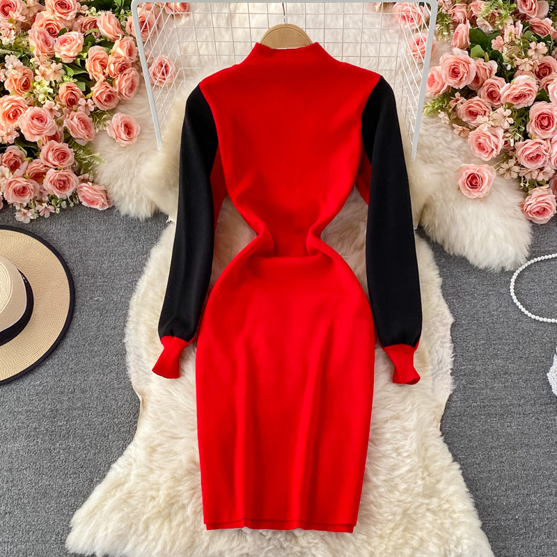 Contrast fashionable foreign style tight knit Hip Wrap bottomed skirt  3087
