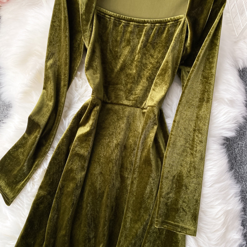 Vintage Hepburn square neck velvet dress  2951