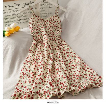 Hong Kong style retro floral high waist suspender skirt  2678