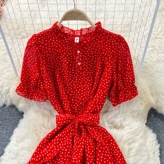 Stand collar chiffon dress is slim and slim  3055