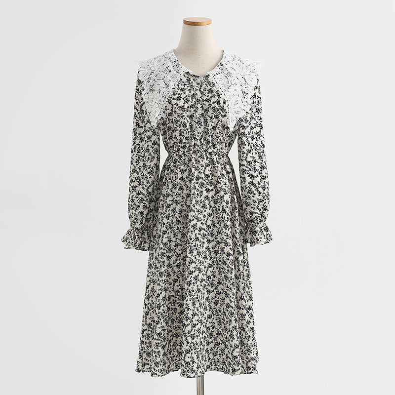 New doll neck Korean long sleeve Floral Dress  2439
