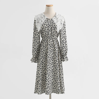 New doll neck Korean long sleeve Floral Dress  2439